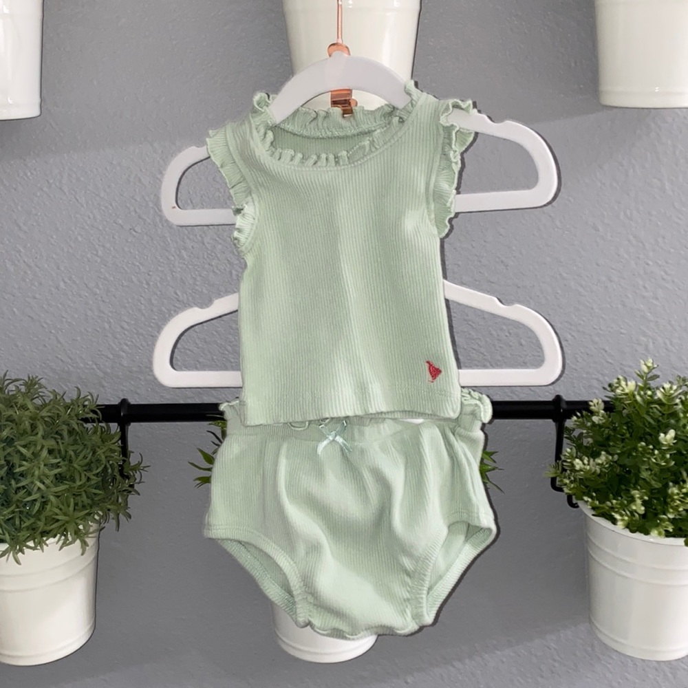 Pink Chicken Green Ribbed Matching Set- 3-6 Months